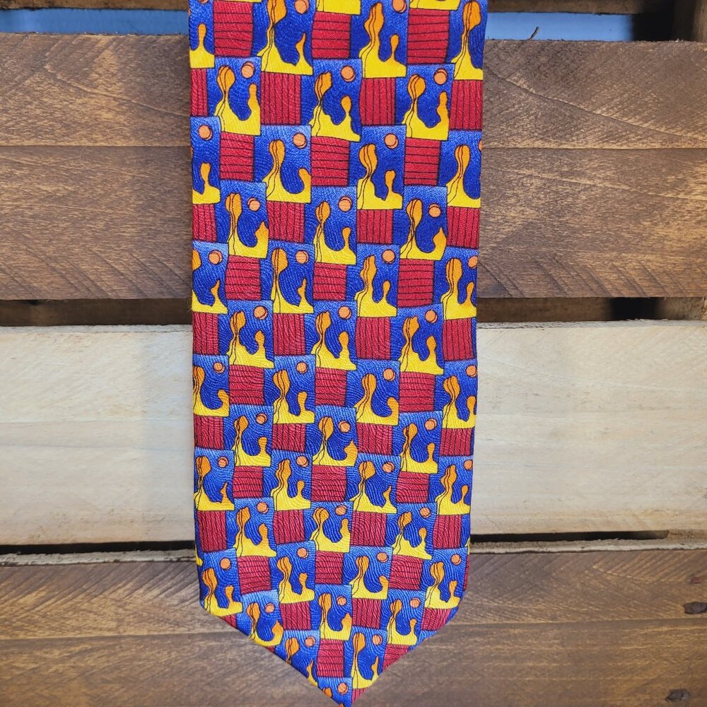 Vintage J. Garcia Abstract Design Red Blue Yellow Neck Tie